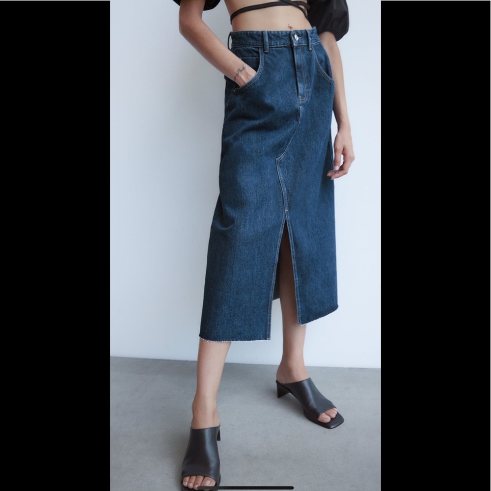 Zara denim midi skirt